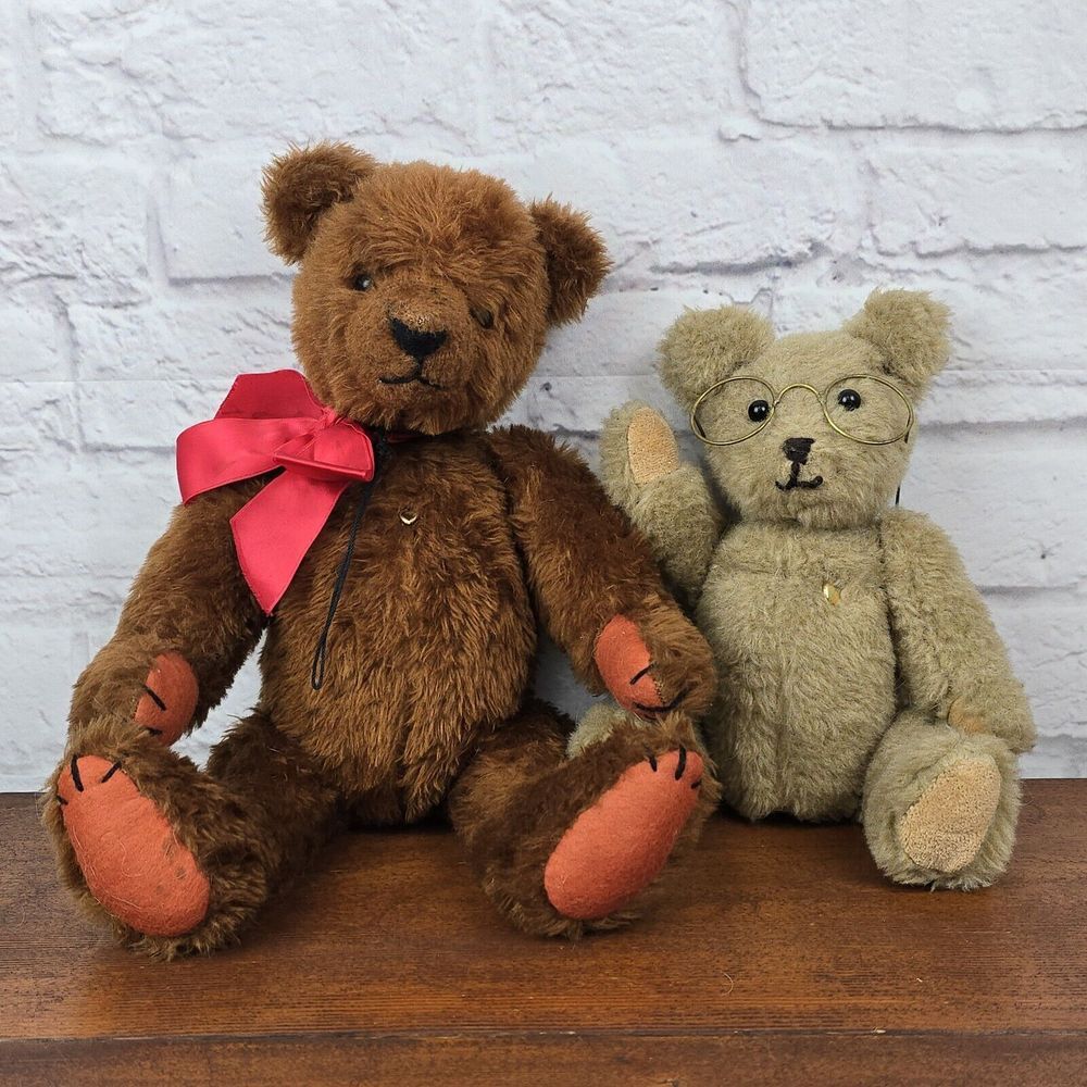 Lot of 2 Jointed Teddy Bears Ballard Baines & Musical Bear 15" & 12" Gold Hearts